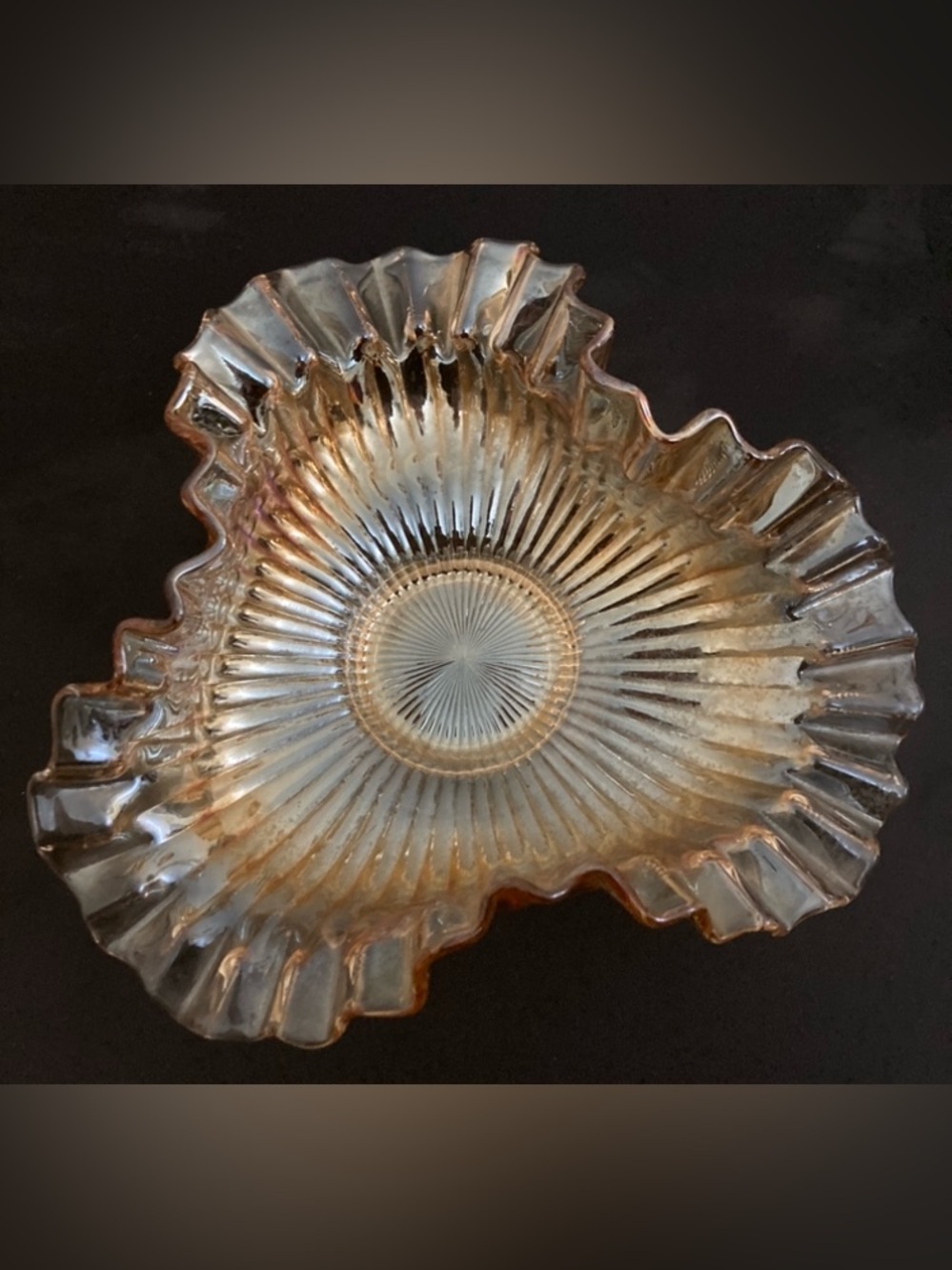 Fenton Marigold Carnival Glass Smooth Rays Tri-Cornered Crimped Edge Dish!